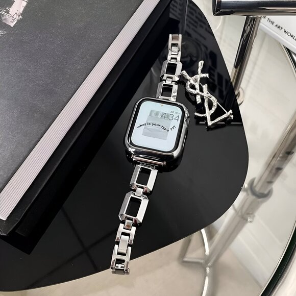 Apple Watch Band Adjustable Square Stylish Strap Silver Stainless Chain - Picture 3 of 8